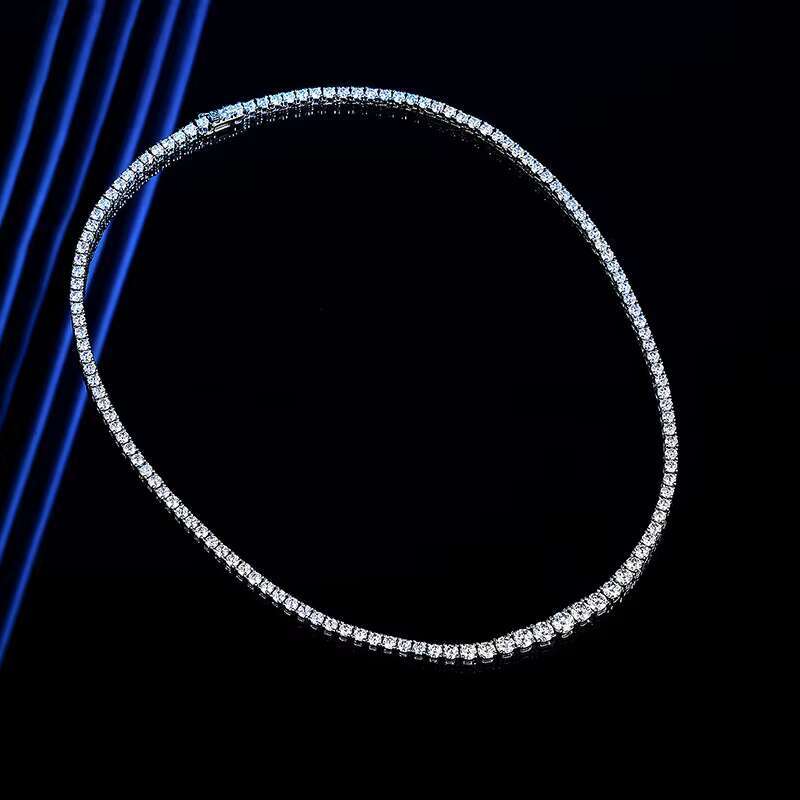 OACOCA 925 Sterling Silver Moissanite Tennis Chain Graduated 3.0-5.0mm Round VVS1 D Color 4 Prong Moissanite Choker for Women