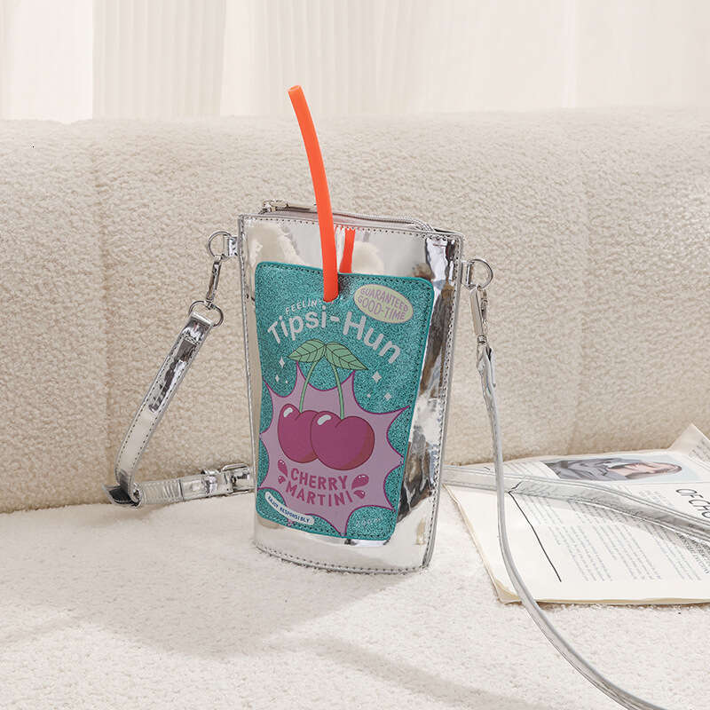 New Cute Printed Shiny Single Shoulder Phone Water Cup Shape Women's Crossbody Bag