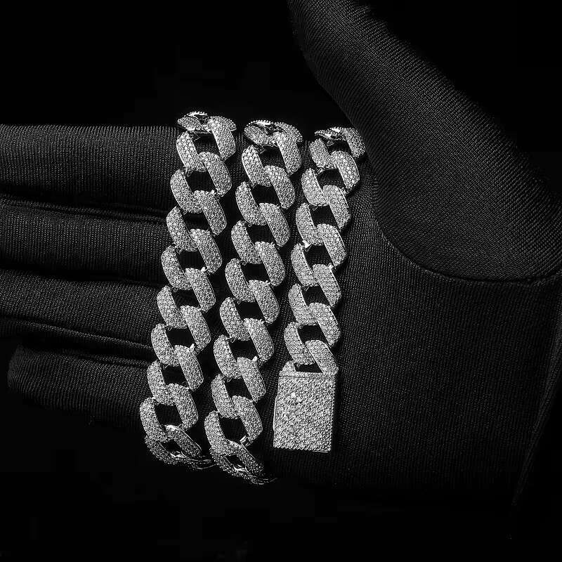 OACOCA Custom High Quality 925 Silver Cuban Link Chain 14mm Moissanite Hip Hop Jewelry Gold Plated Iced Out Cuban Man Necklace