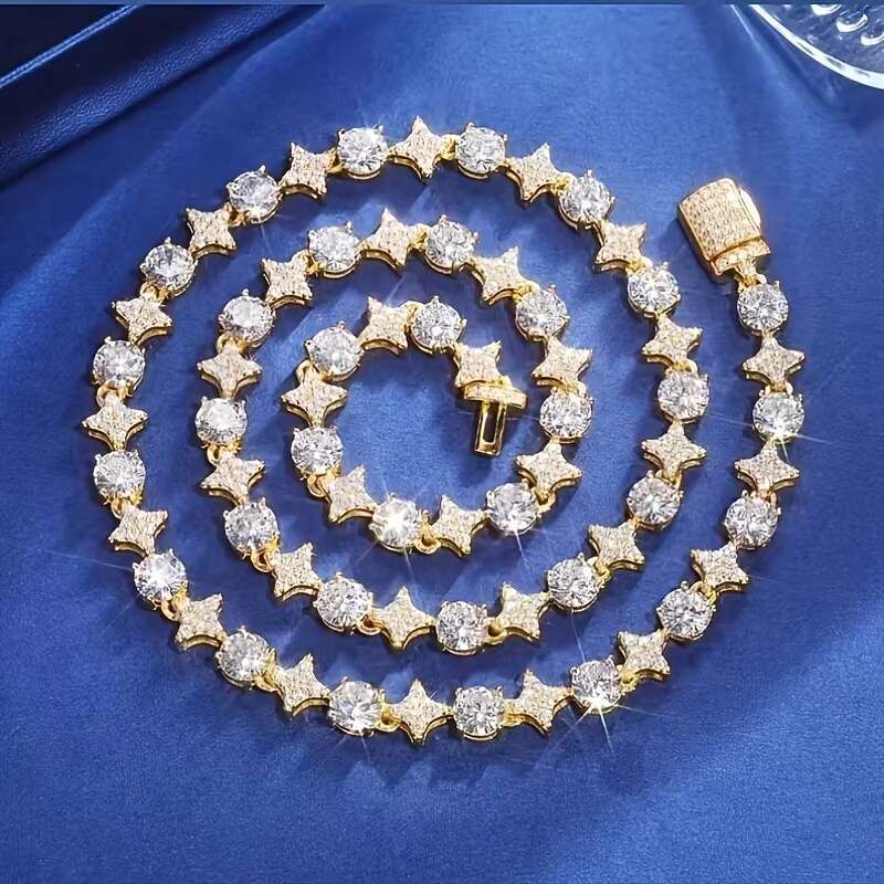 Moissanite Tennis Necklace S925 Silver Sparkling VVS Moissanite Diamond for Women Men Hiphop Party Gift Jewelry
