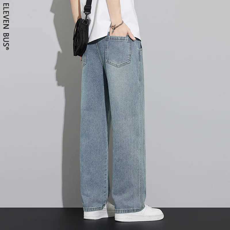 Summer work jeans mens street fashion denim jogging pants mens loose harem jeans loose straight wide-leg jeans M250610