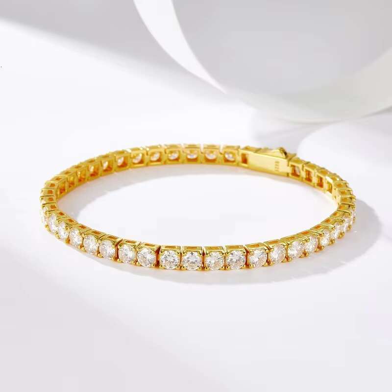 Iced Out 2mm 3mm 4mm 5mm VVS Tennis Bracelet Moissanite 925 Sterling Silver Gold Plated Moissanite Bracelet Men and Women