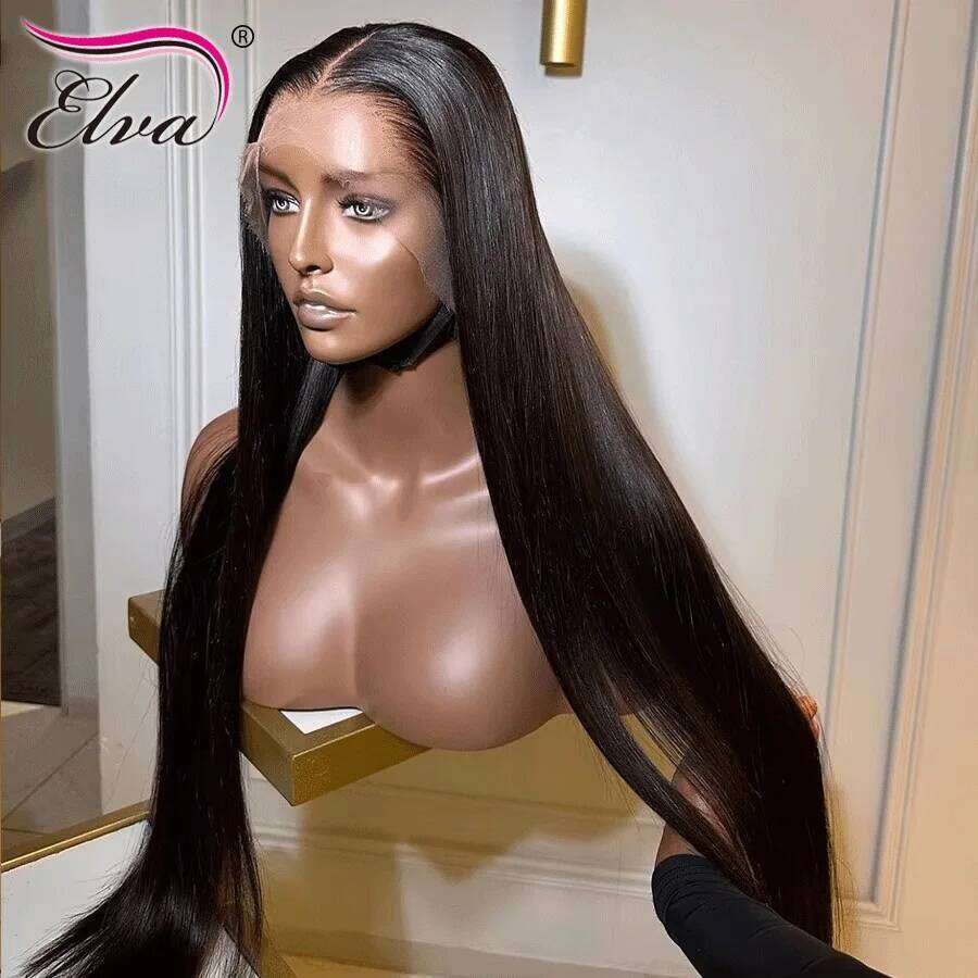 Double Drawn Glueless PrePlucked Human Hair Ready To Go Bleached Knots Bone Straight 13X6 HD Transparent Lace Frontal Wig