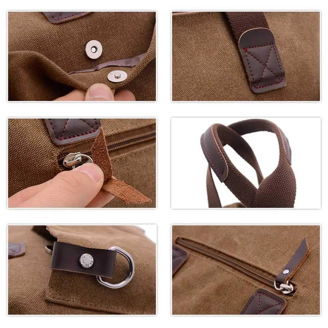 Canvas Men Handbag 14 inch Laptop Briefcase Vintage Solid Color Shoulder Bag Large Capacity Business Retro Messenger Bags W250610