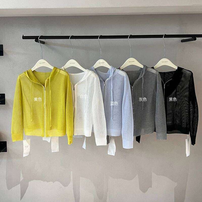 DEAT Fashion White Thin Hooded Knitted Sunscreen Cardigan Women's Loose Zipper Long Sleeves Hollow Out Jackets Summer New 7Ab945