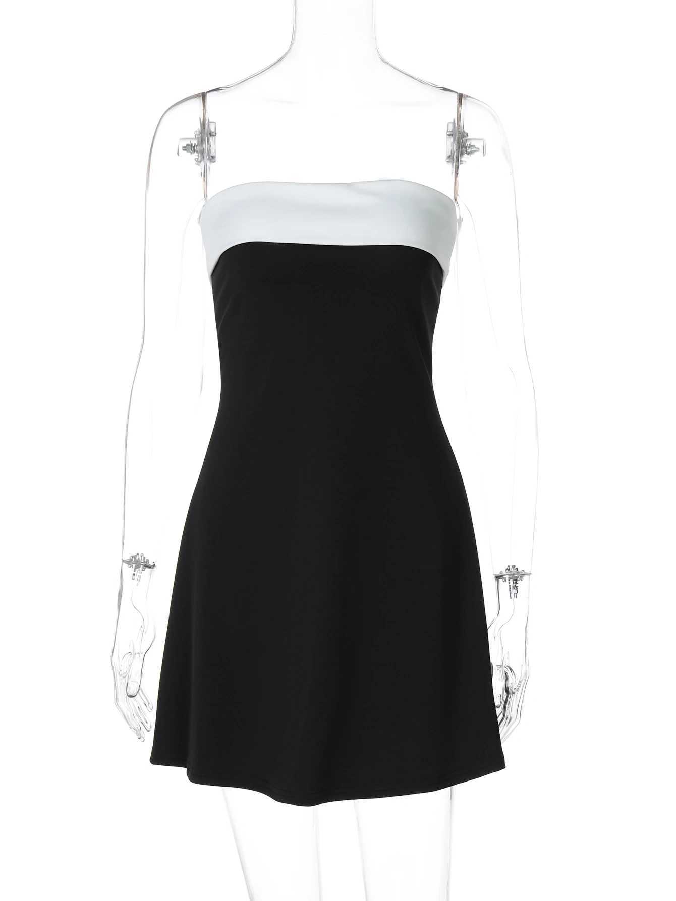 Hugcitar Color Block Strapless Patchwork Sexy Bodycon Mini Dress 2025 Summer Women Elegant Clothes Evening Party Festival XJ250610