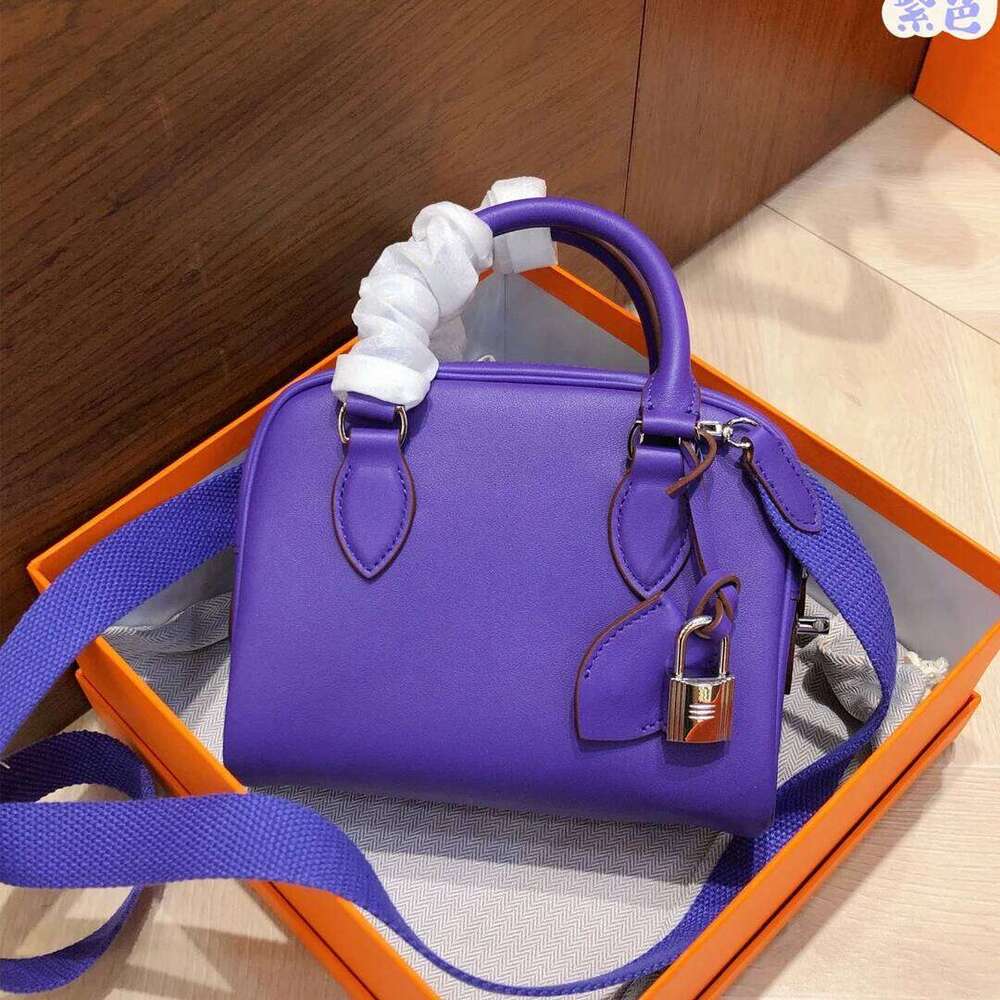 New Leather Handbag Small Size 18Cm Women's Top Layer Cowhide Bowlin Fashion Simple Crossbody Bagg Pillow Bag Boston