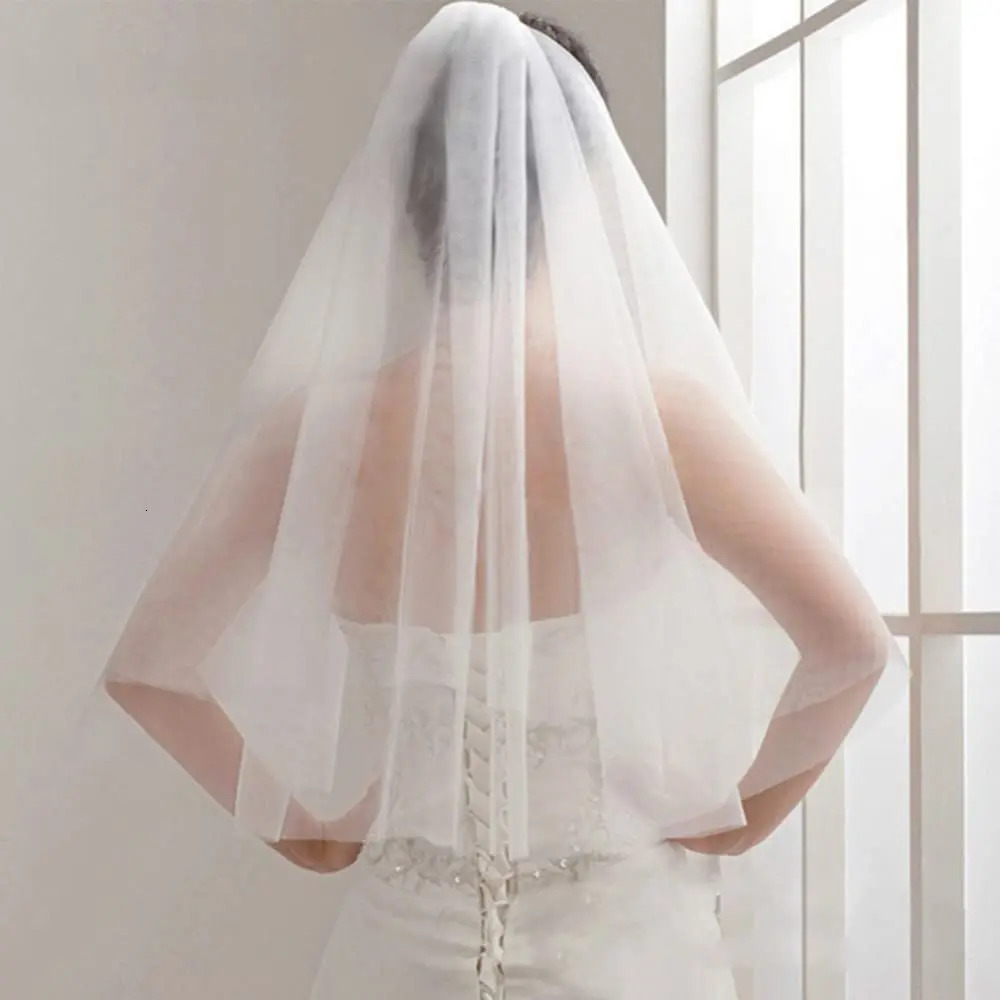 Short Wedding Veil With Comb Cut Edge 2 Layers Simple Mariage Accessories 250610
