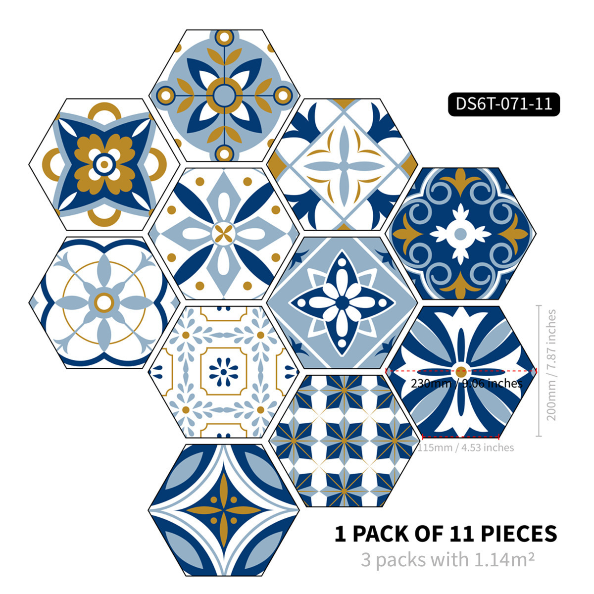 Nordic Self-Adhesive Floor Stickers Baroque Style Waterproof Hexagon Wall Stickers Bathroom Non-Slip Wear-Resistant Floor Tile Stickers 210311