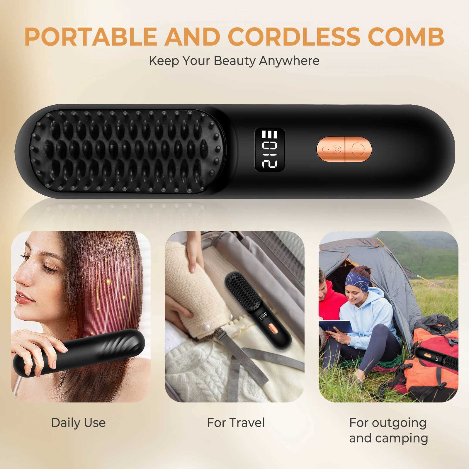 Wireless Comb Hot Selling USB Rechargeable Wireless Electric Iron Light Weight Hair Straightening Brush Hair Straightening Curling W250610