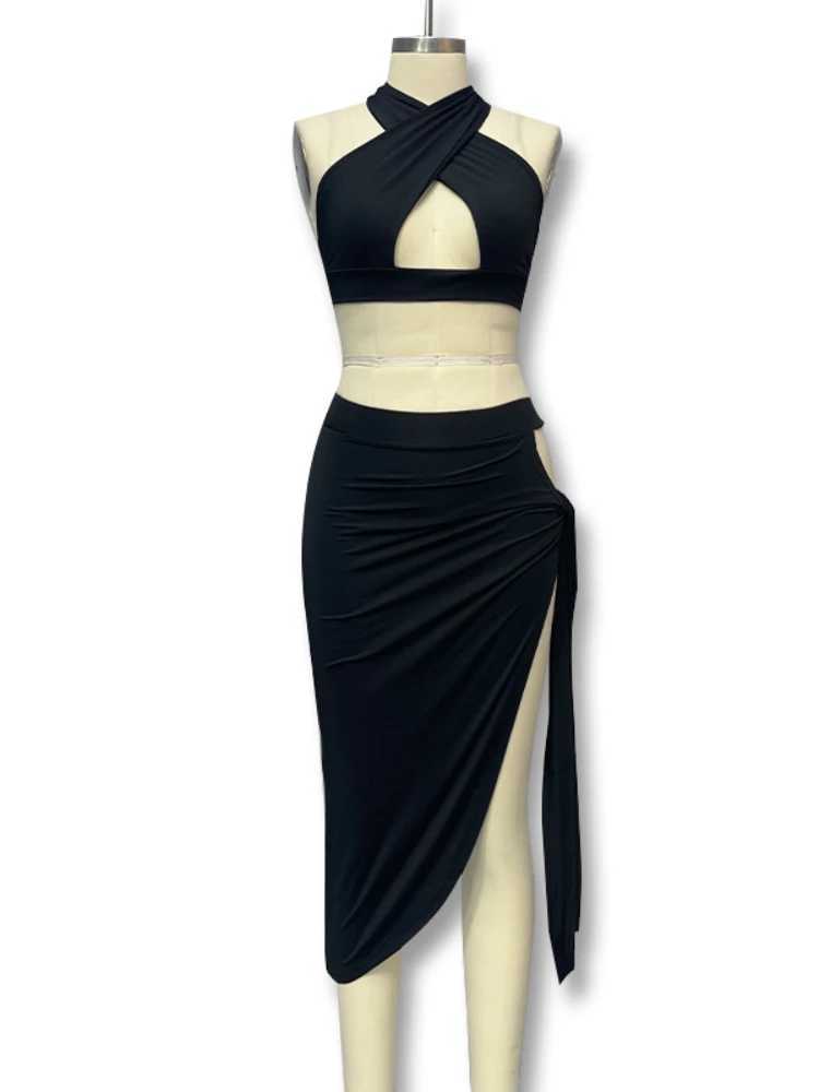 Sexy Cross Bandage Hollow Out Thigh-high Split Slim Bodycon Dress Women Sleeveless Two Pieces Evening Dress Club Party XJ250610