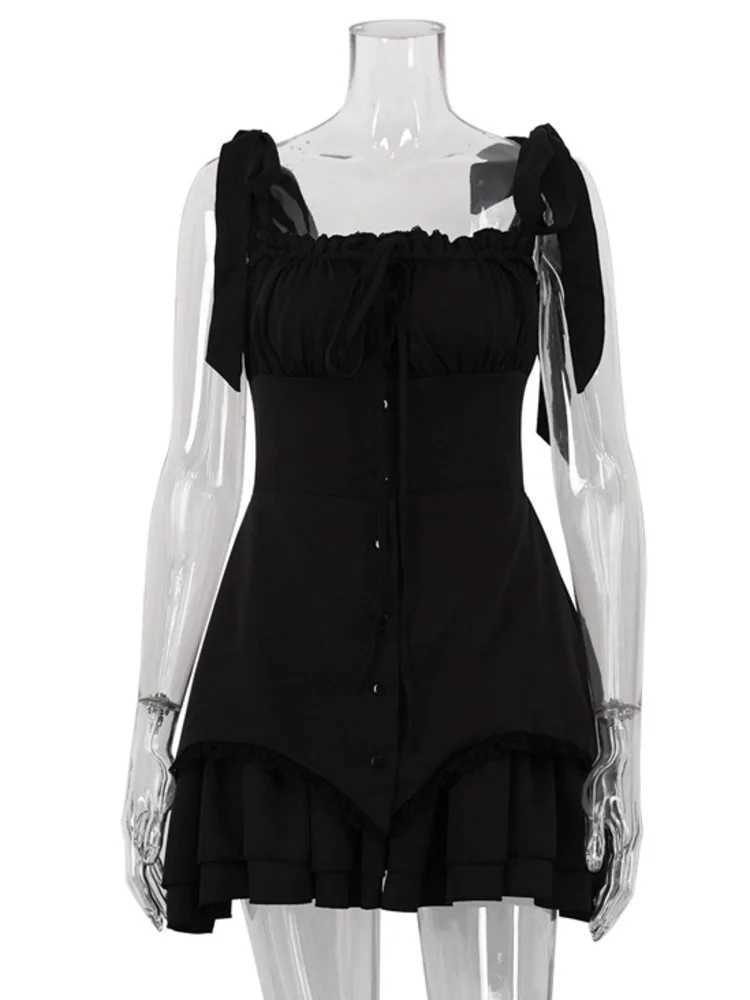 Mozision Sleeveless Ruffled Sexy Mini Dress For Women Robe Spaghetti Strap Backless Lace-up Bodycon Dress Elegant Clubwear XJ250610