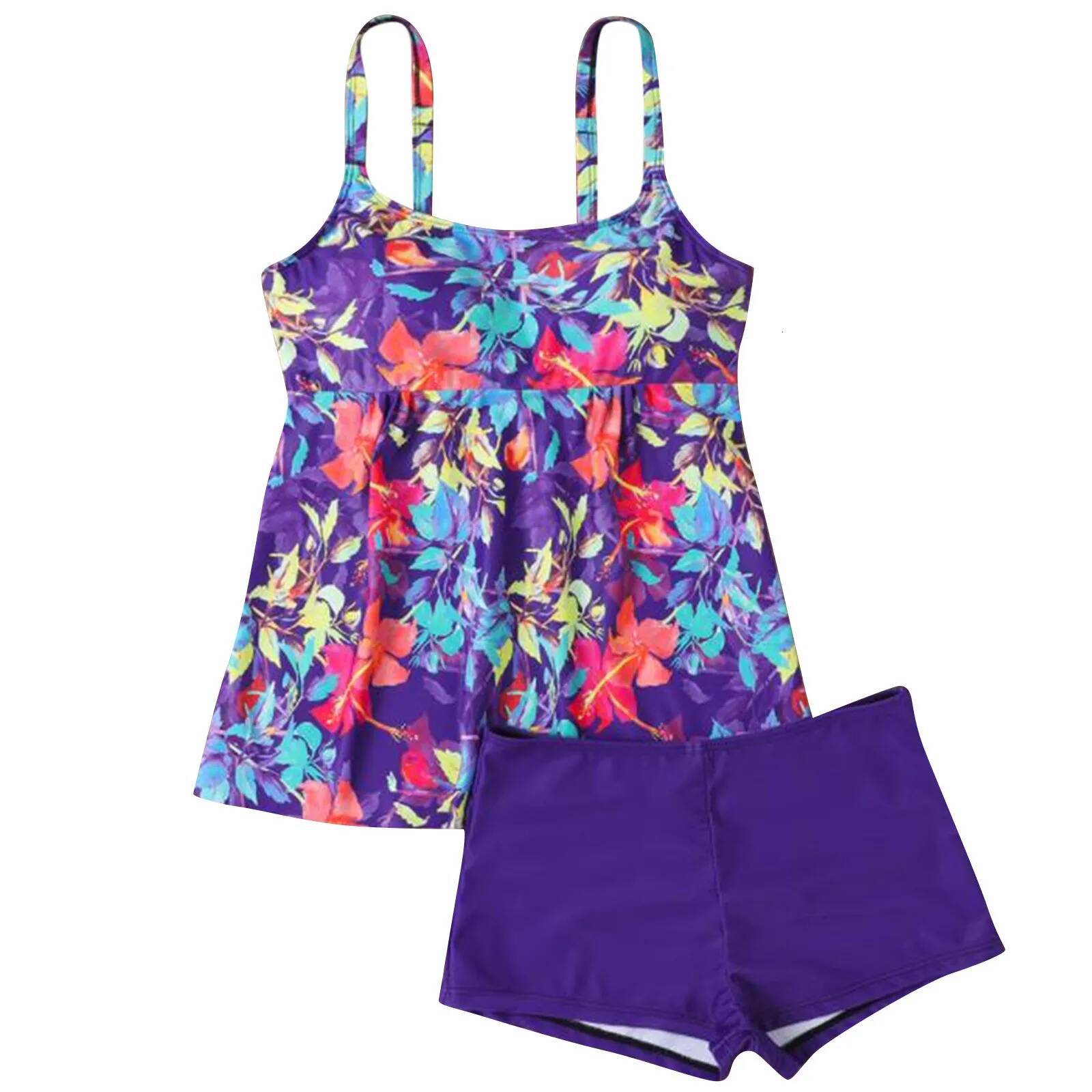 Women Plus Size Swimwear Tankini Digital Print Bikini Set Adjustable Strap Split Bathing Suit Bohemian Vacation Swimsuit