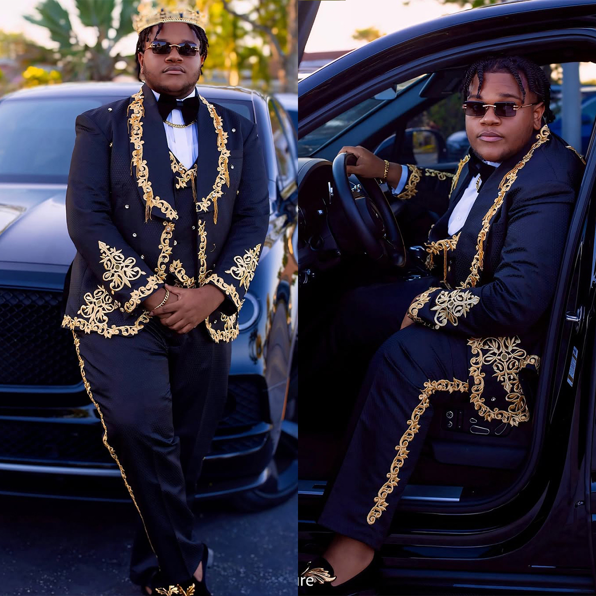 Mordern Man Suits Appliques 3 Pieces Set Shawl Lapel Blazer Rhinestone Prom Party Tassel Customized Single Breasted Jacket Vest Pants Plus Size