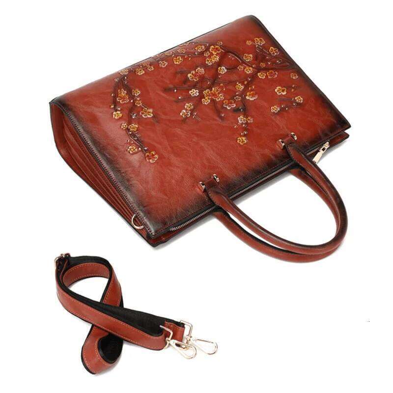MOTAORA Vintage Emed Women Shoulder Leather Top-Handle Ladies Large Capacity Messenger Bags Floral Female Tote Bag