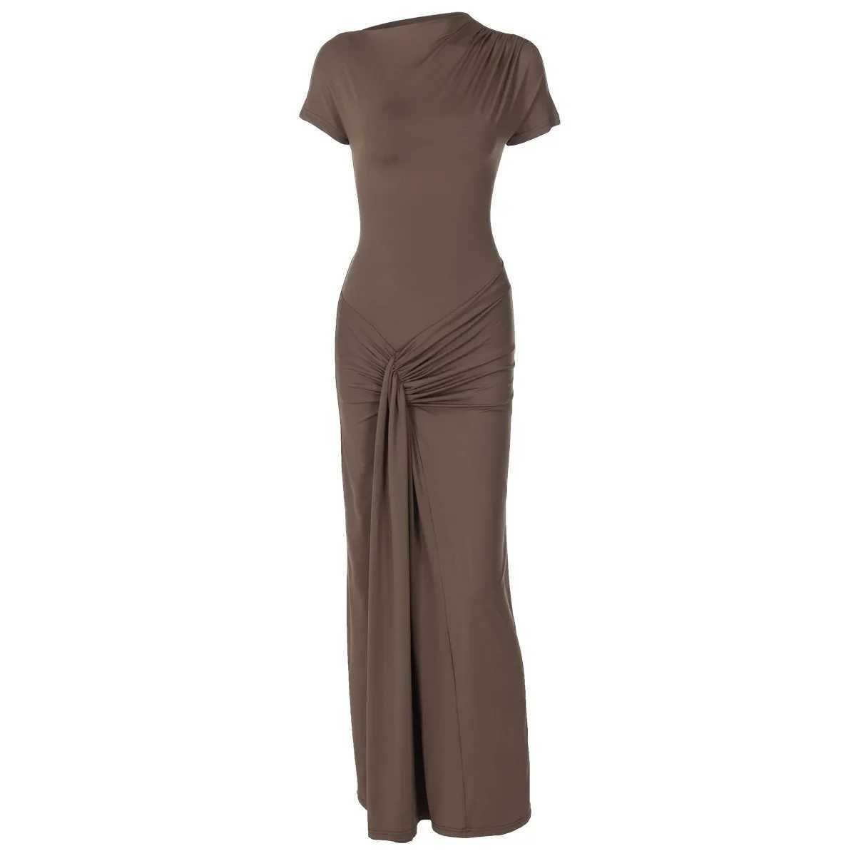 Womens Summer High Waist Sexy Maxi Dress O-Neck Sleeveless Bodycon Lace Up Fashion Evening Party Long Dress XJ250610
