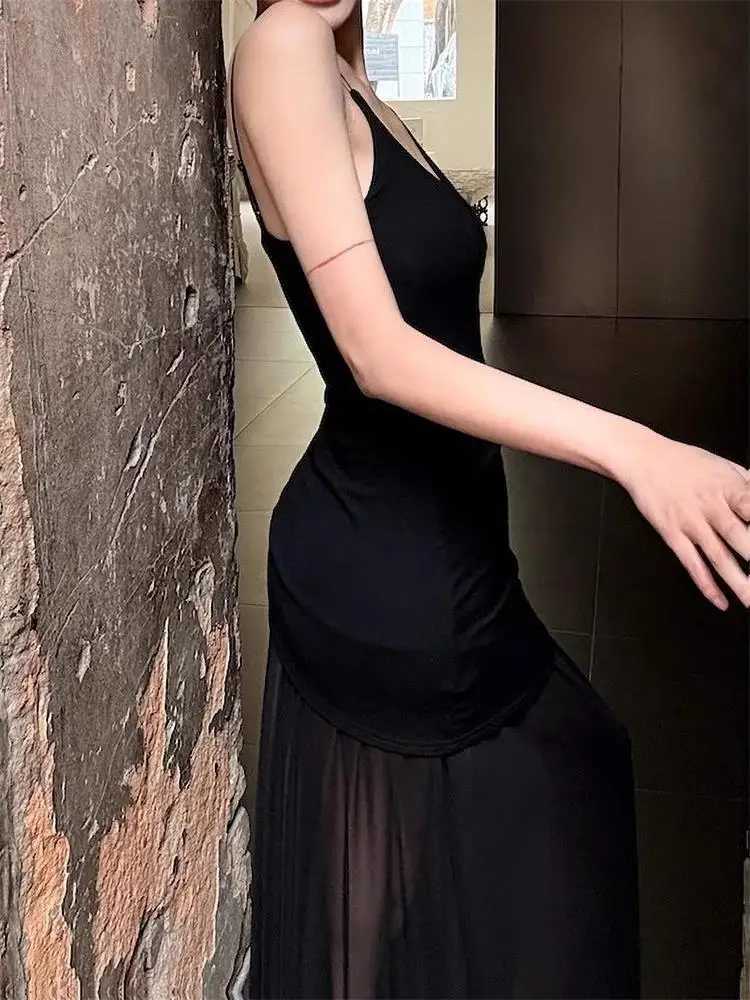 Elegant Mesh Patchwork Sleeveless Women Maxi Dress Bodycon Party Club Evening Dress Sexy See Through Vestido Clothing XJ250610