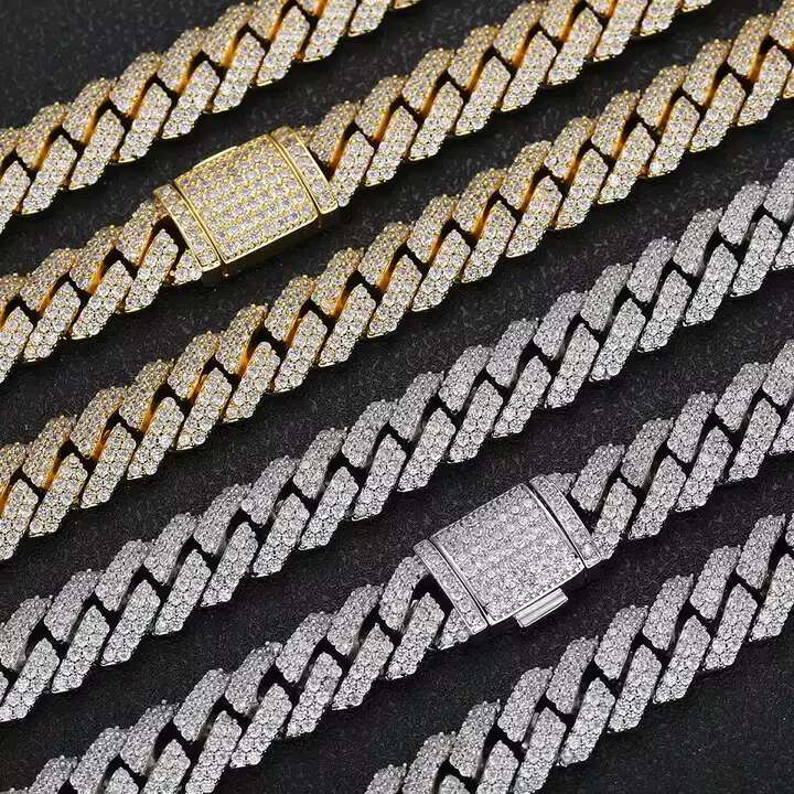 OACOCA Fashion Hip Hop Jewelry 10/12/15/20mm Diamond Cuban Link Necklace for Men Silver Plated Iced Out Pave Cuban Link Chain