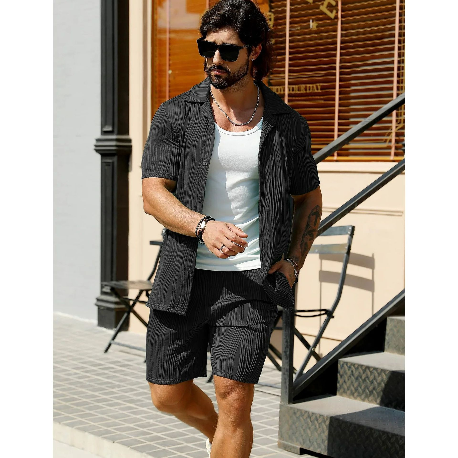 Mens Tracksuits Fashion T-Shirt Shorts Set High Quality Menswear for Casual Wear black white two piece sets shirts and short trousers sets