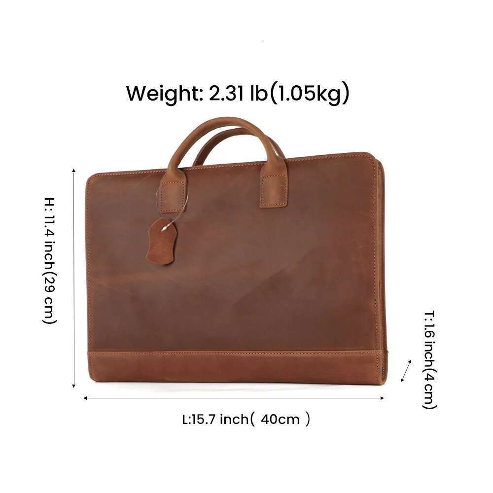 JOYIR Crazy Horse Leather Retro Men Briefcase For 15.6" Laptop 7.9" Ipad Handbag Business Portfolio Organizer Travel Office Bag