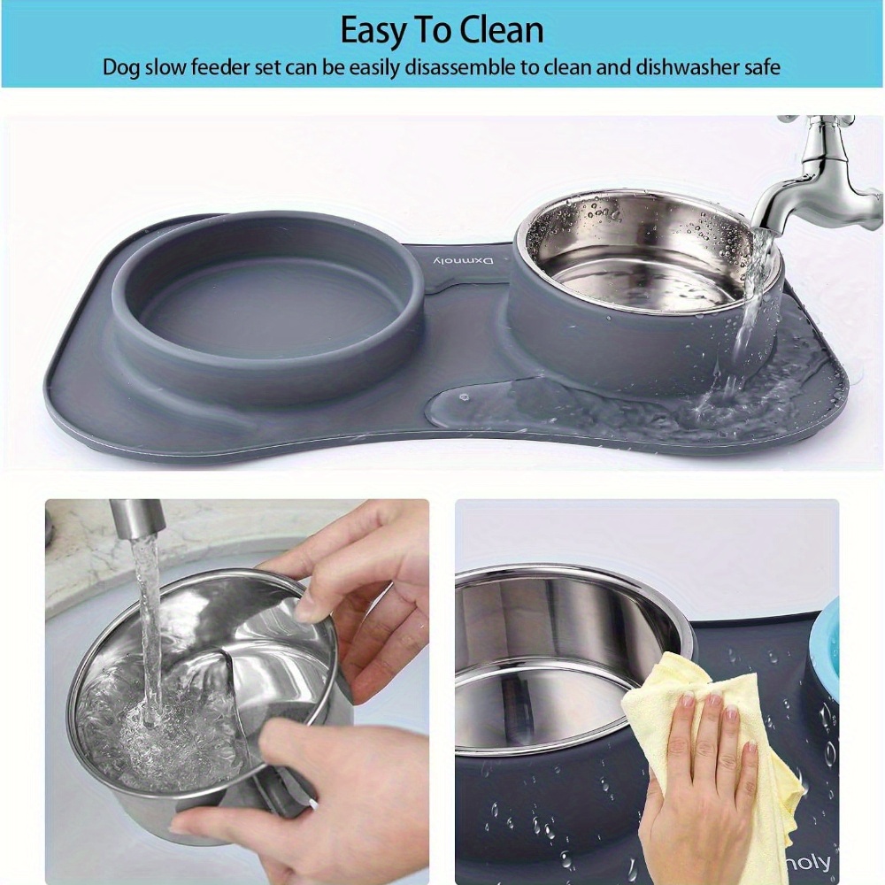 3-in-1 Slow Feeder Dog Bowl with Non-Slip Mat - Stainless Steel Food and Water Bowl for Large, Medium, and Small Breeds, Prevents Choking - Ideal for 