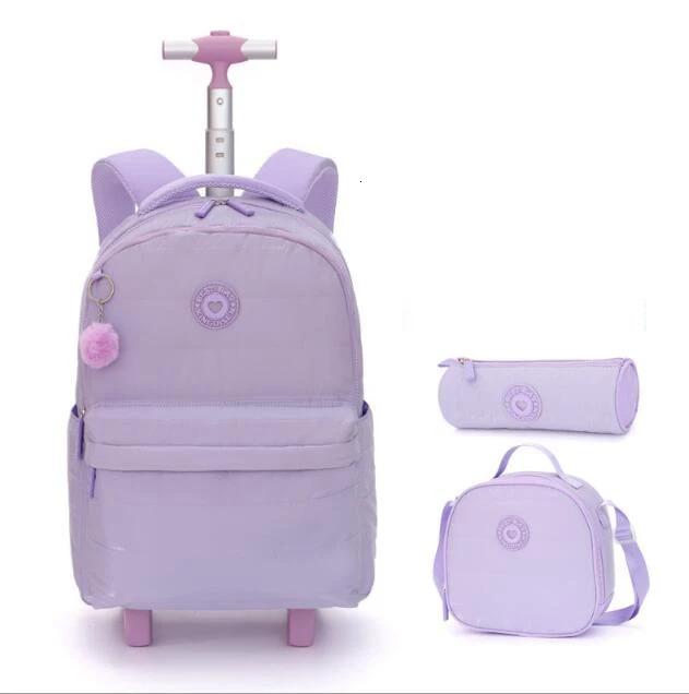School Rolling Travel Backpack Set for Girls 18 Inch Wheeled Bag Trolley Bags Teenagers Children 250605
