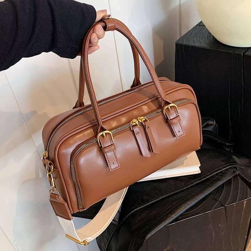 Retro Handbag Simple Commuting Women's 2024 New Korean Style Casual Large Capacity Shoulder Crossbody Bag Bowling Bolsos