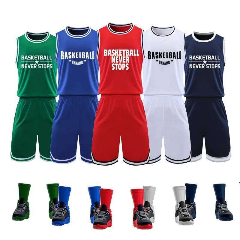 Wholesale Custom Men Polyester Jersey Sets Youth Uniforms Mesh Fabric Basketball Short Sleeve Shirts LQ217