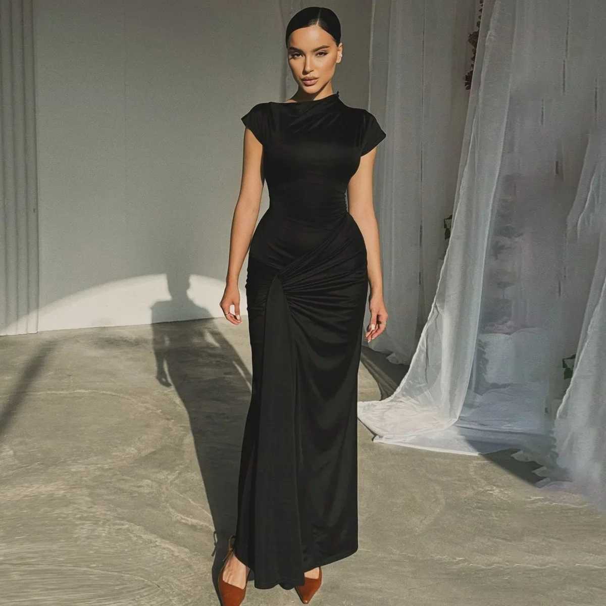 Womens Summer High Waist Sexy Maxi Dress O-Neck Sleeveless Bodycon Lace Up Fashion Evening Party Long Dress XJ250610