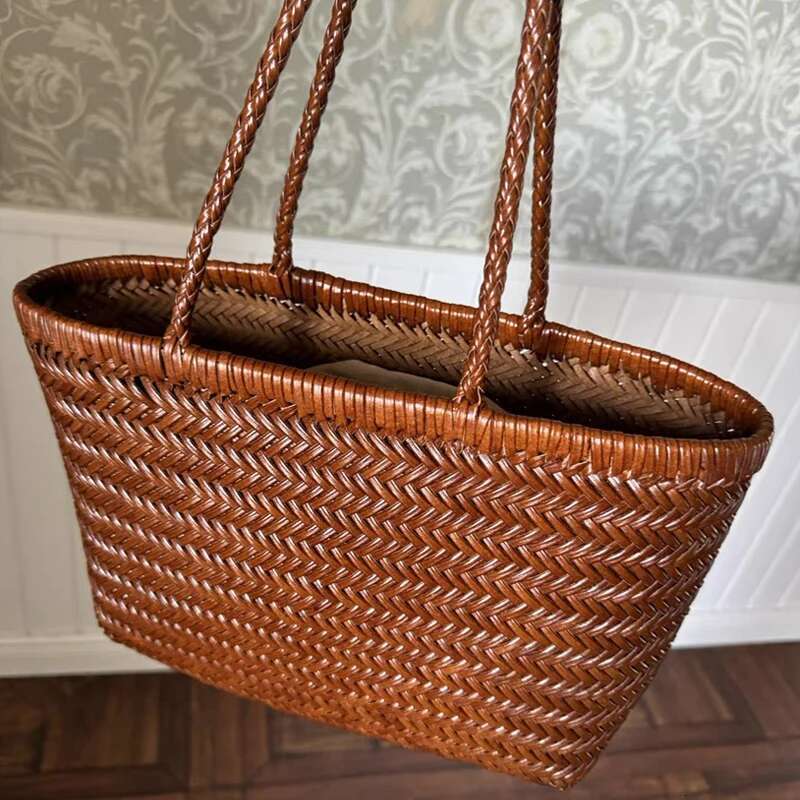 Genuine Leather Handwoven Tote Bags For Women Designer Handbags And Purses 2024 New In Cowhide With Inner Pocket Shoulder