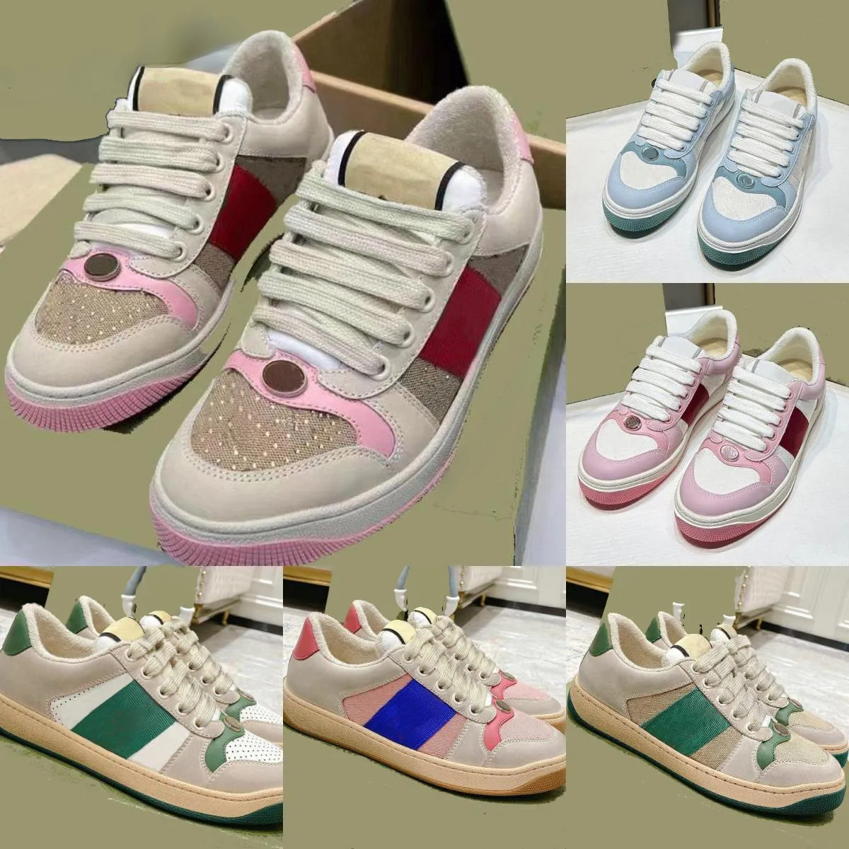 Designer Casual Brand fashion Mens Shoes Classic Vintage Leather Web Sneaker Low Top Men Women Trainer Green Sneakers Size 35-45