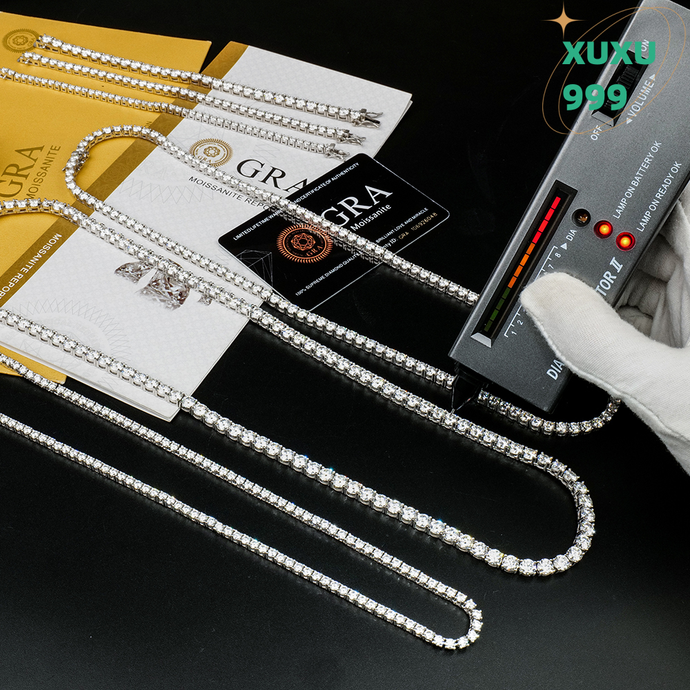 OACOCA Round Iced Out Hip Hop 2mm 3mm 4mm 5mm 6mm VVS 925 Sterling Silver Diamond Moissanite Tennis Chain Necklace Bracelet for Women