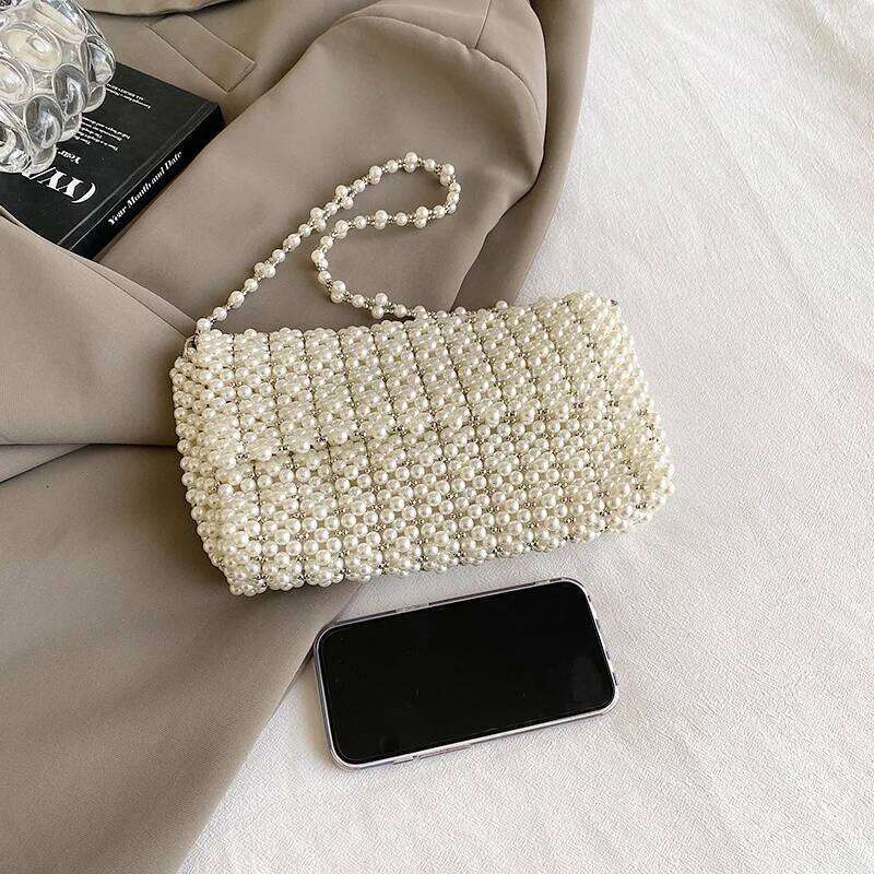 Exquisite Handmade Pearl Beaded with Vintage Underarm Shoulder Purse Design DIY Kit or Finished Crossbody Phone Bag