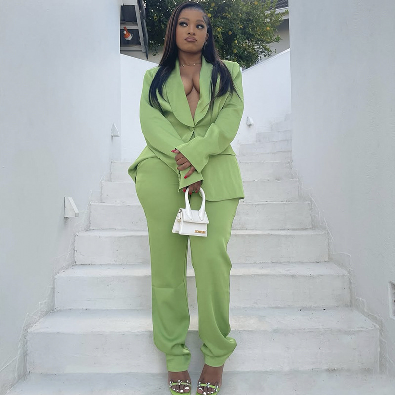 Casual Women Suit Evening Dress V-Neck New Party Prom Gowns Solid Color 2-Pieces Coat Pants Prom Dress Plus Size Customized vestidos de novia
