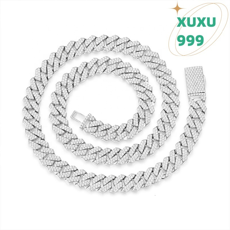 OACOCA Moissanite Gold and Silver Cuban Link Necklace 925 Sterling Silver Mens Moissanite Necklace