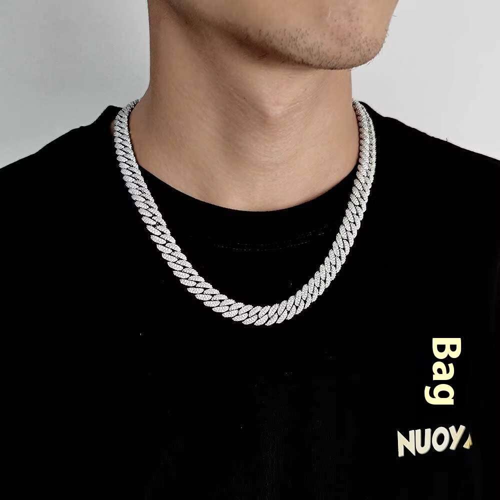 Hip Hop S925 Silver Moissanite Necklace 10mm Bubble Cuban Chain Brand Personality Necklace OACOCA