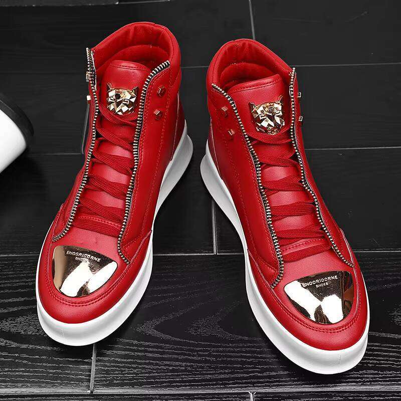 Middle-top Double Zipper Men's Fashion Casual Sports Shoes Trendy Leather Boots