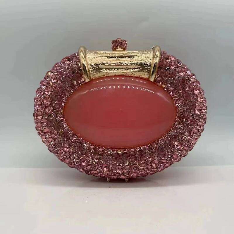Oval Shaped Crystals Evening Bags Women Boutique Dia Clutch Purses And Handbags Bridal Wedding Gem Phone Purse