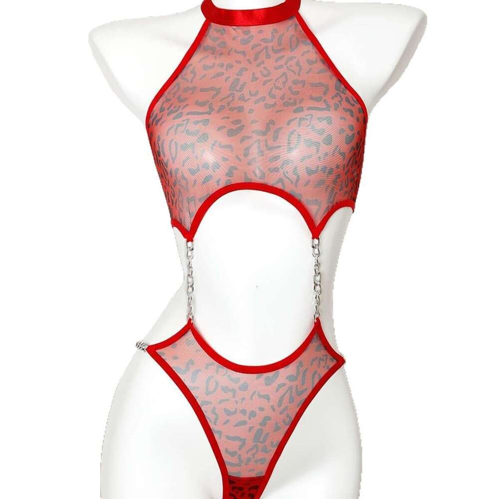 Spell Lingerie Porn Suits Labeled Bodysuit Halter Neck Metal See Through Sexy Chain Sexy Lingerie