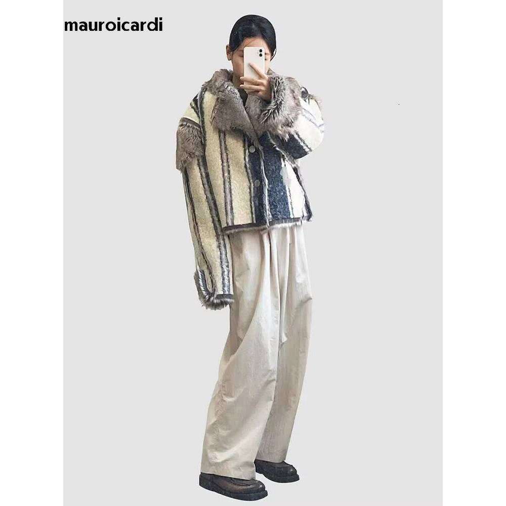 Mauroicardi Winter Short Oversized Thickened Warm Colorful Fluffy Faux Sheepskin Fur Jacket Women Designer Unisex Clothes