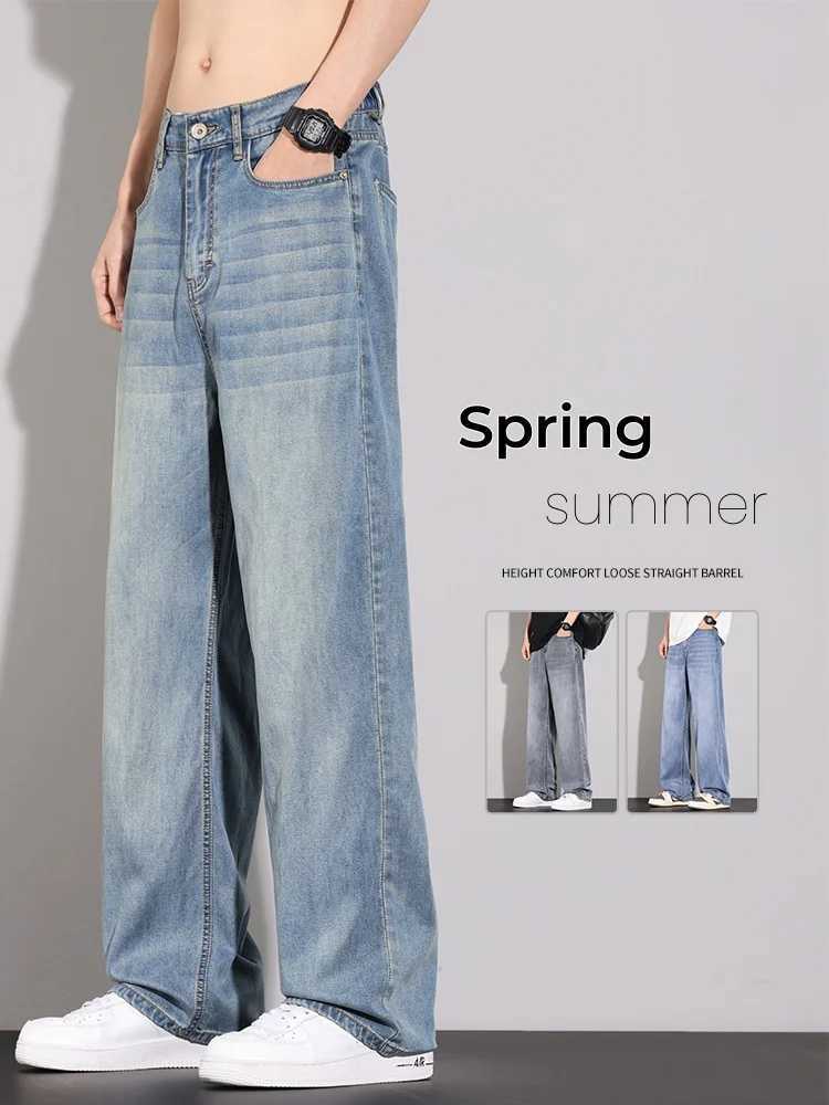 Streetwear Mens Vintage Jeans Summer Thin Lyocell Fabric Soft Straight Casual Trousers Comfortable Brand Male Denim Pants M250610