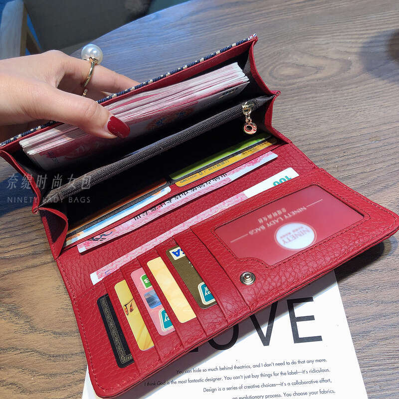 Genuine Leather Long Wallet for Women New Small Niche Design Multi-Card Holder Canvas Coin Purse
