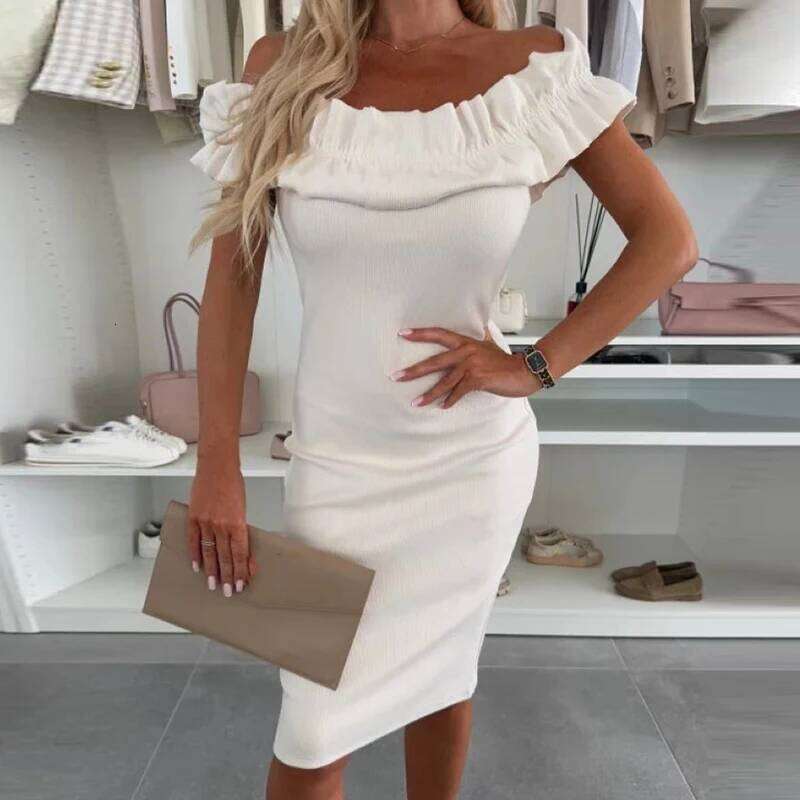 Temperament Lady Commuting Mini Dresses Sexy Slash Collar Solid Color Slim Short Elegant Sleeveless High Waist Party Dress