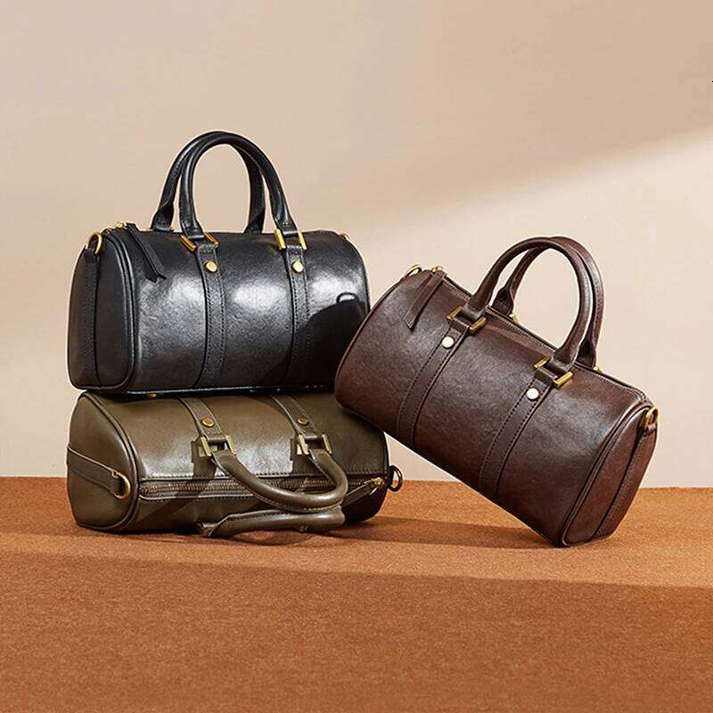 Toptrends Cow Genuine Leather Boston Small Tote Handbags For Women 2025 Designer Pillow Ladies Shoulder Crossbody Bags