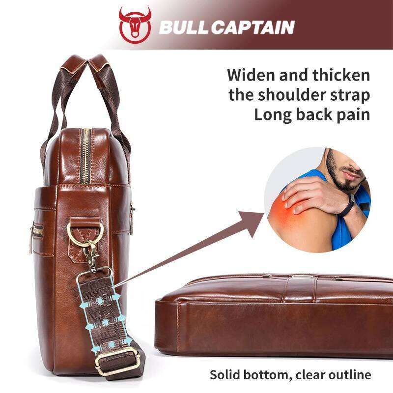 BULLCAPTAIN Men Briefcase Bag High Quality Business Leather Shoulder Messenger Bags Office Handbag 14 Inch Laptop Bag