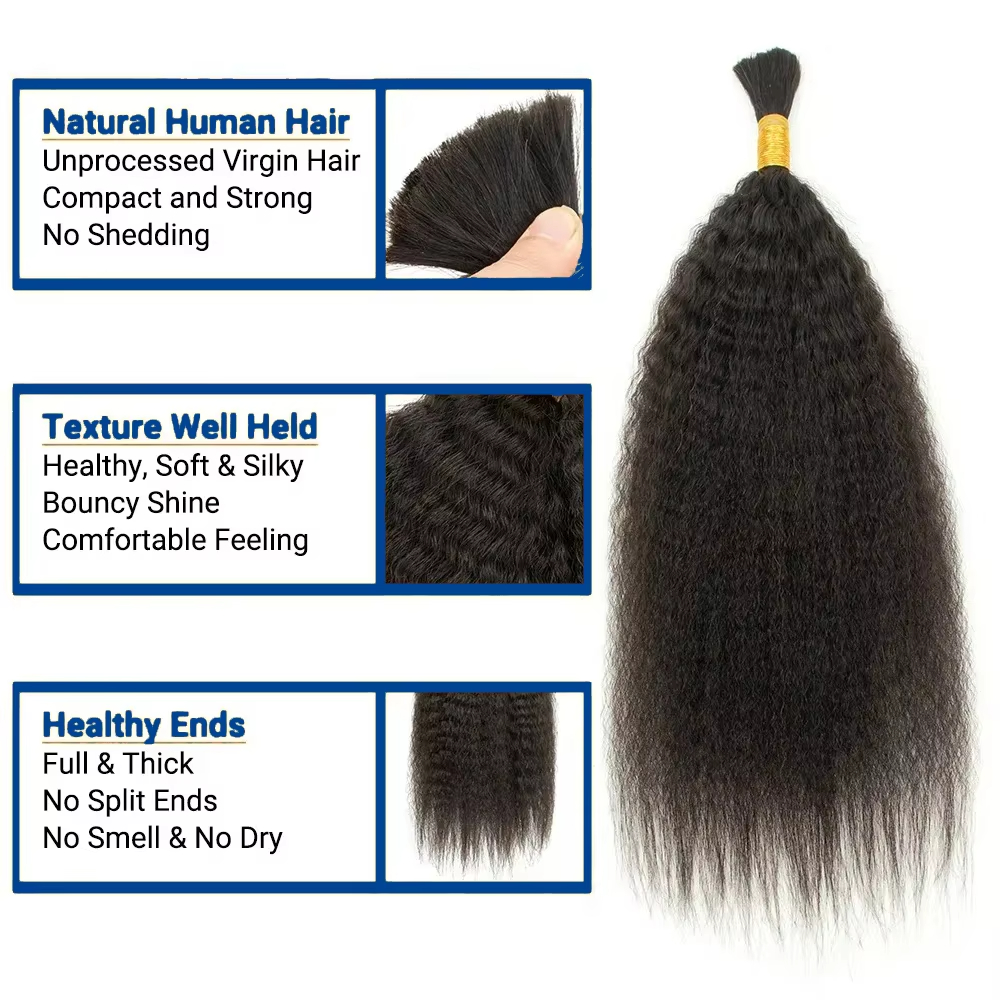 8-26 Inches Really Human Bundles Bulk Hair For Braiding Kinky Curly Hair Bundles 100% Human Hair Boho Braids Bundles Natural Black 1/3/4 Bundles Yaki 