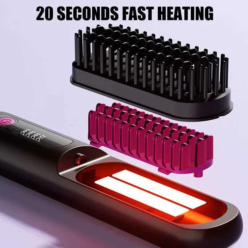 Cordless Hair Straightener Portable Straightening Comb 4 Levels Adjustable Rechargeable Fast Heating Straightener for Home W250610