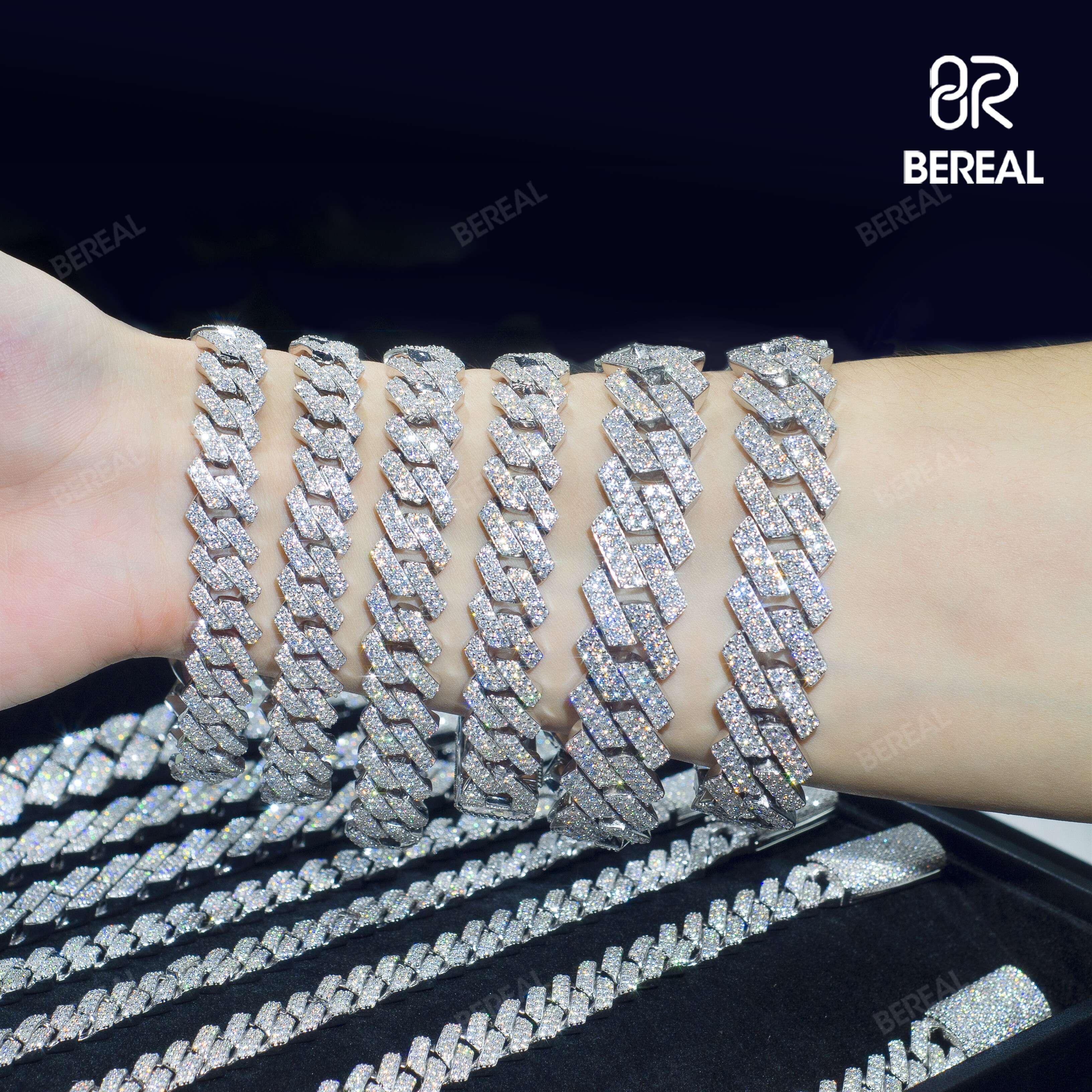 Factory Direct Wholesale Moissanite Cuban Link Chain Necklace Bracelet Hip Hop Style VVS Diamond 925 Silver Womens