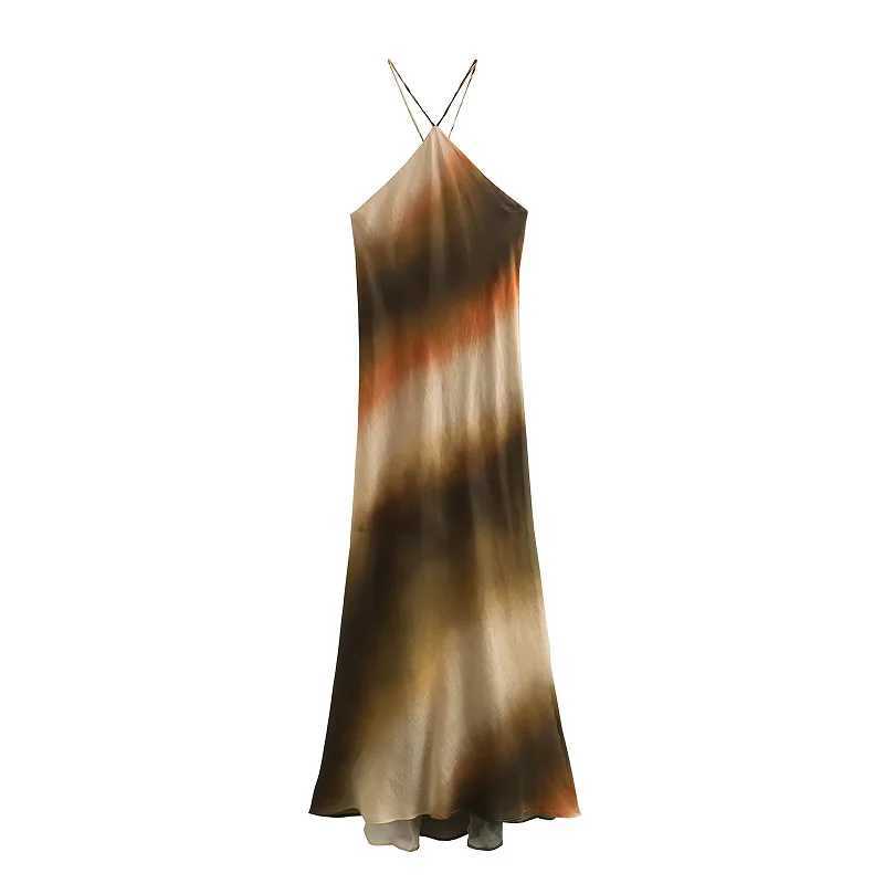TRAF Womens Long Dresses 2024 Summer Elegant Party Evening Midi Halter Dress Ladies Fashion Sleeveless Backless Long Dresses XJ250610
