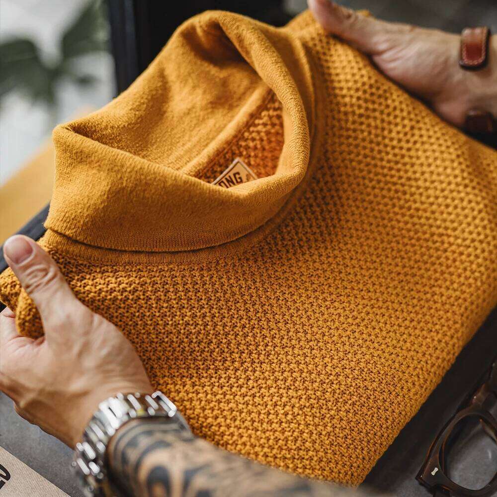Maden New Vintage Half - Turtleneck Knitted Sweater Yellow Base Layer Pullover Warm Inner Wear For Men's Autumn And Winter Tops